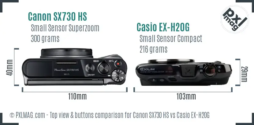 Canon SX730 HS vs Casio EX-H20G top view buttons comparison