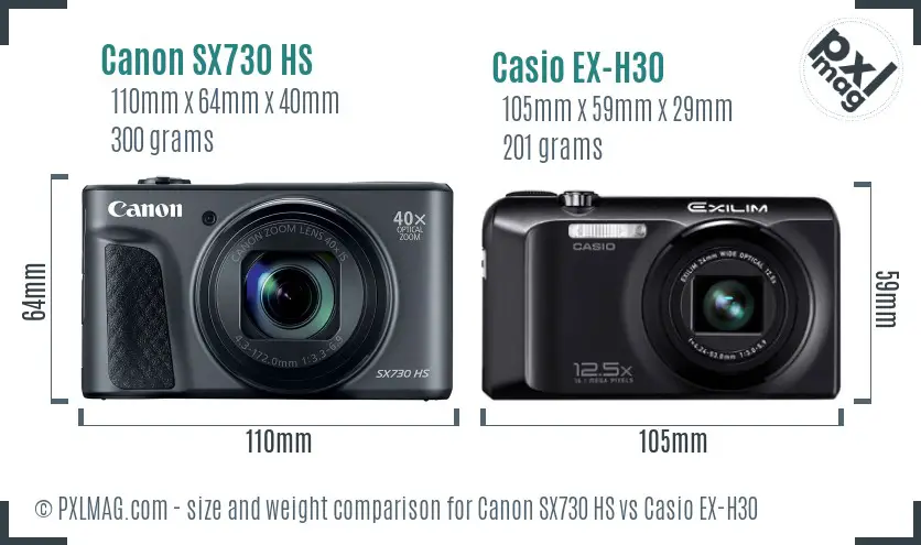 Canon SX730 HS vs Casio EX-H30 size comparison