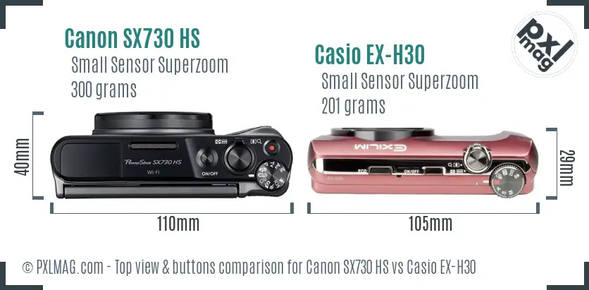 Canon SX730 HS vs Casio EX-H30 top view buttons comparison