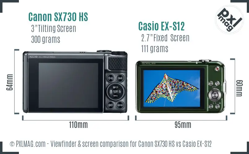 Canon SX730 HS vs Casio EX-S12 Screen and Viewfinder comparison