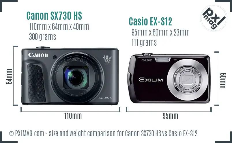 Canon SX730 HS vs Casio EX-S12 size comparison