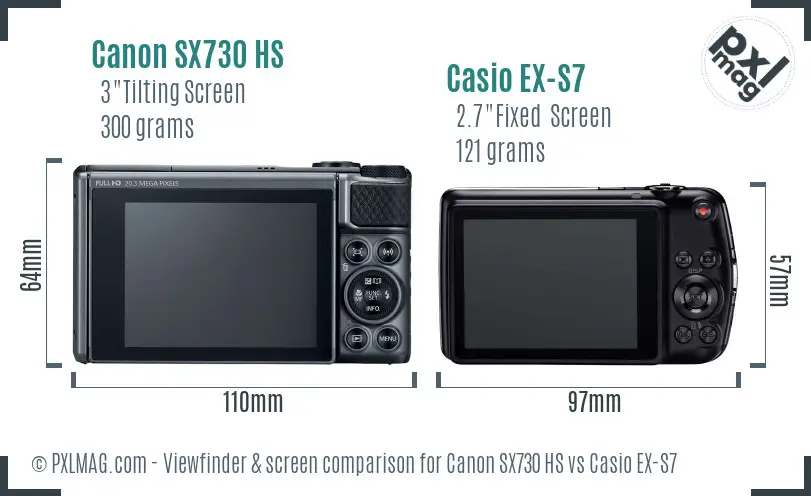 Canon SX730 HS vs Casio EX-S7 Screen and Viewfinder comparison