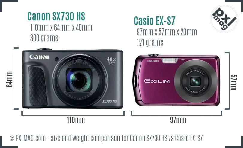 Canon SX730 HS vs Casio EX-S7 size comparison