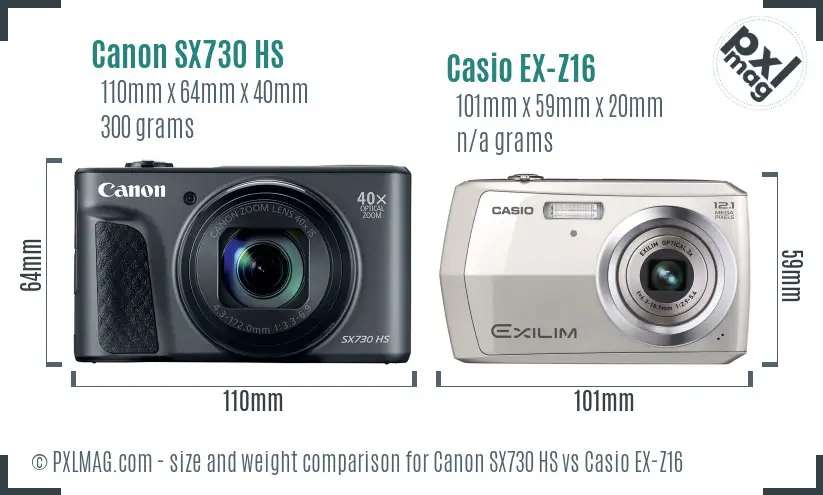 Canon SX730 HS vs Casio EX-Z16 size comparison Canon SX730 HS vs Casio EX-Z16 size comparison