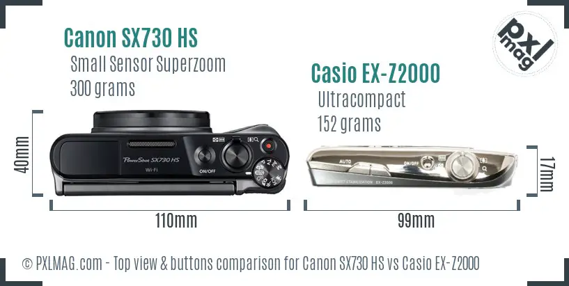 Canon SX730 HS vs Casio EX-Z2000 top view buttons comparison