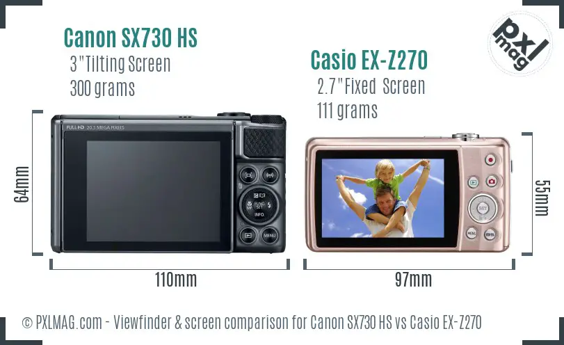 Canon SX730 HS vs Casio EX-Z270 Screen and Viewfinder comparison