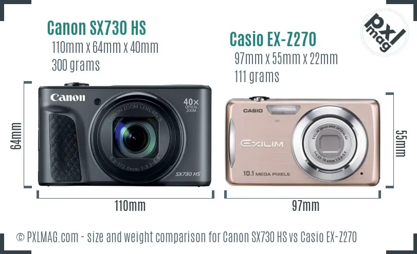 Canon SX730 HS vs Casio EX-Z270 size comparison