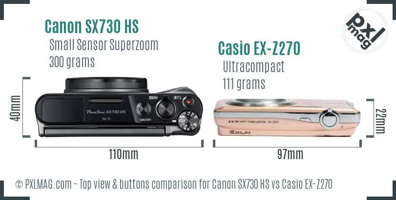 Canon SX730 HS vs Casio EX-Z270 top view buttons comparison