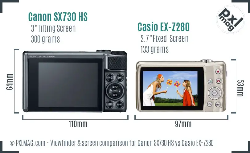 Canon SX730 HS vs Casio EX-Z280 Screen and Viewfinder comparison