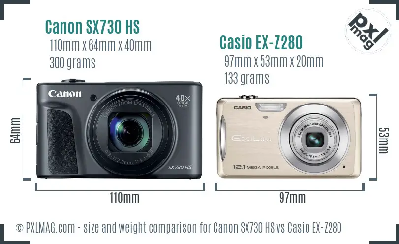 Canon SX730 HS vs Casio EX-Z280 size comparison