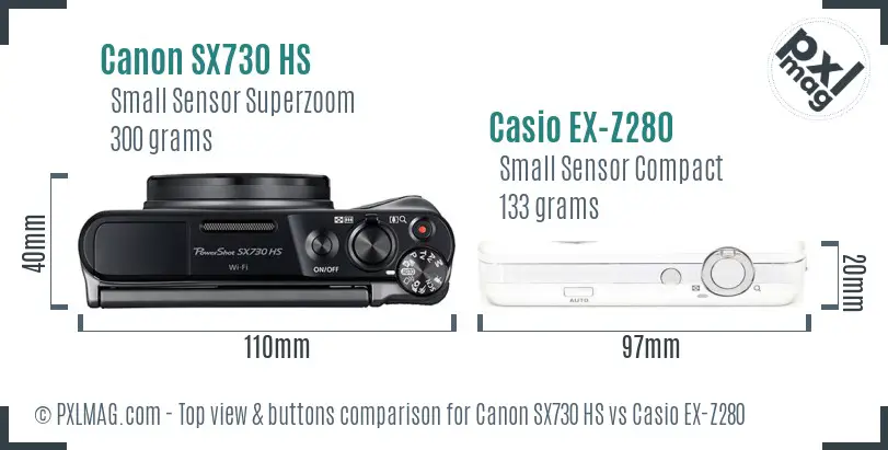 Canon SX730 HS vs Casio EX-Z280 top view buttons comparison