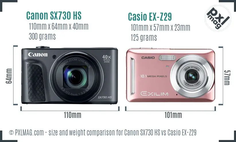 Canon SX730 HS vs Casio EX-Z29 size comparison