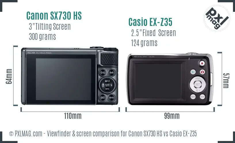 Canon SX730 HS vs Casio EX-Z35 Screen and Viewfinder comparison