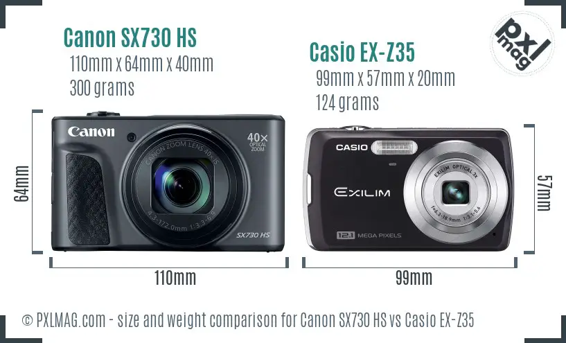 Canon SX730 HS vs Casio EX-Z35 size comparison