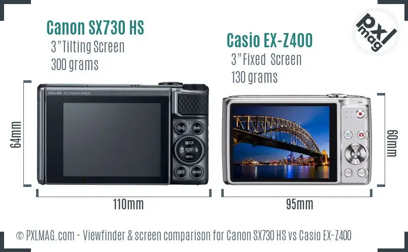 Canon SX730 HS vs Casio EX-Z400 Screen and Viewfinder comparison