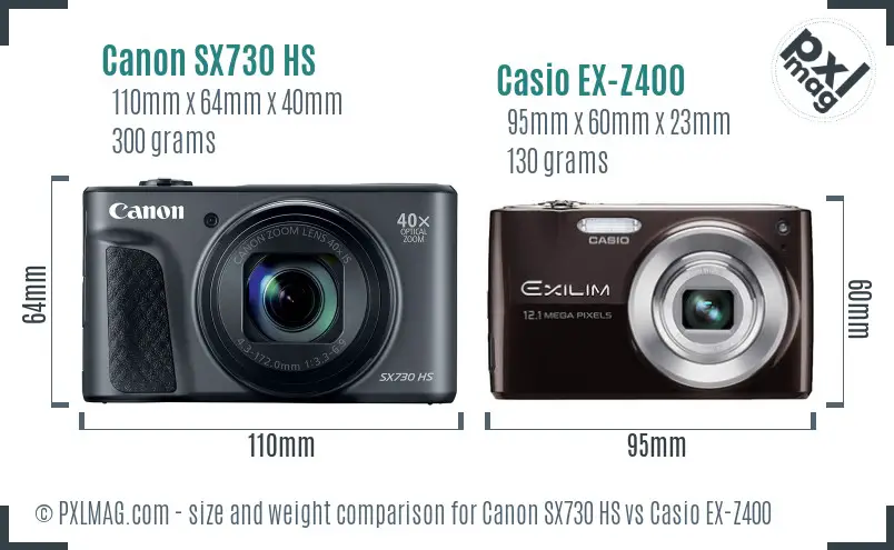 Canon SX730 HS vs Casio EX-Z400 size comparison
