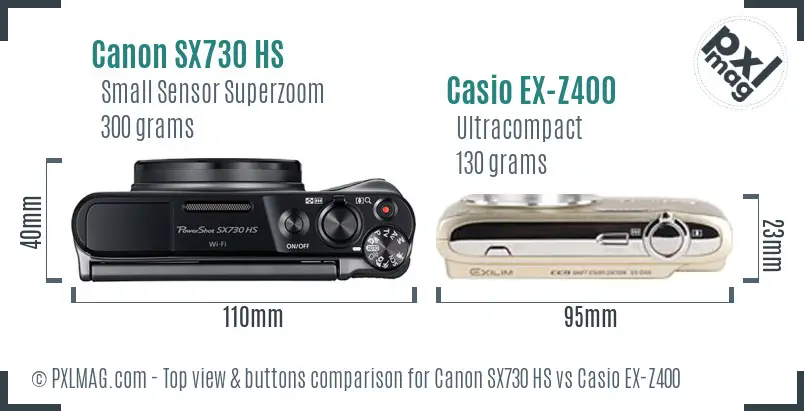 Canon SX730 HS vs Casio EX-Z400 top view buttons comparison