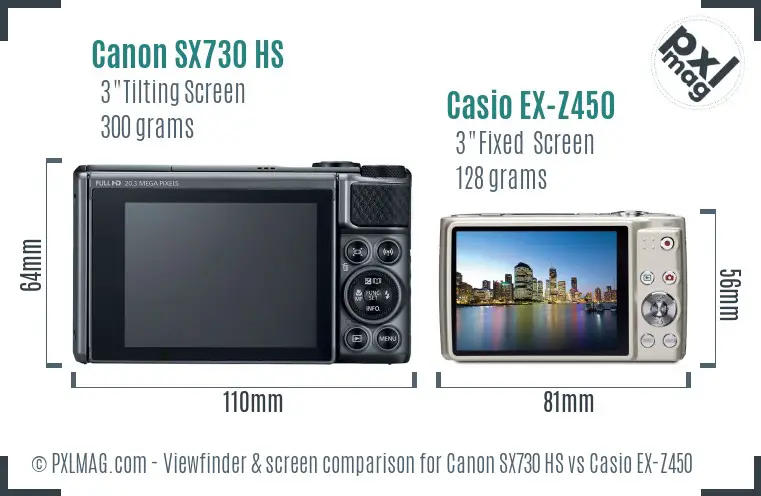 Canon SX730 HS vs Casio EX-Z450 Screen and Viewfinder comparison Canon SX730 HS vs Casio EX-Z450 Screen and Viewfinder comparison