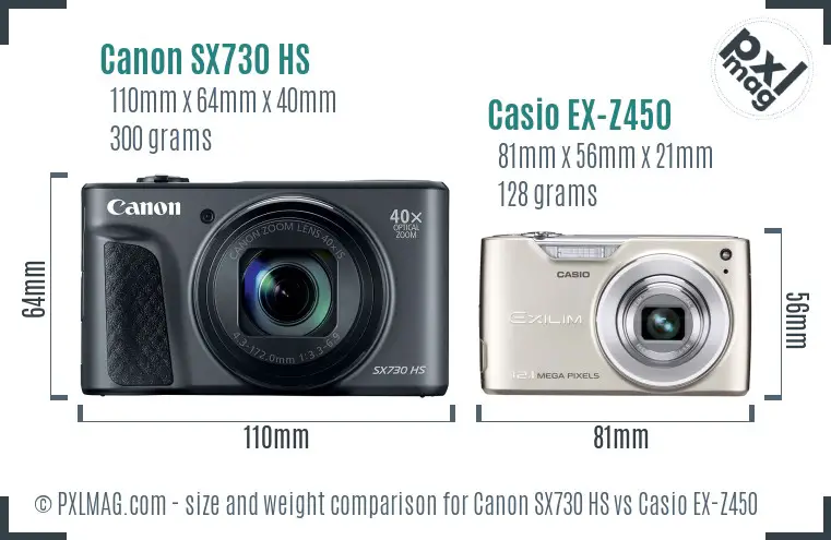 Canon SX730 HS vs Casio EX-Z450 size comparison Canon SX730 HS vs Casio EX-Z450 size comparison
