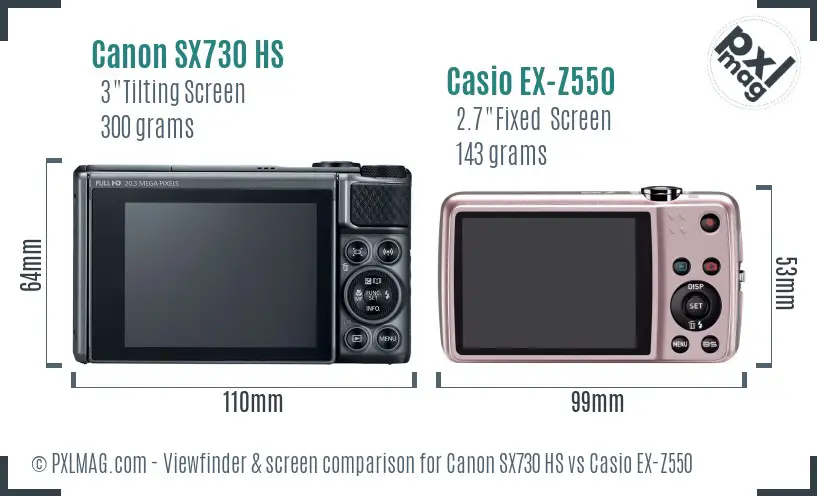 Canon SX730 HS vs Casio EX-Z550 Screen and Viewfinder comparison