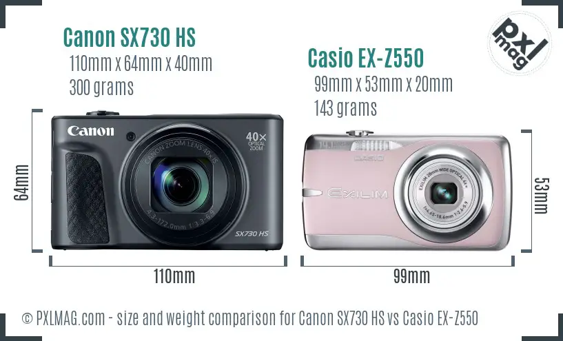 Canon SX730 HS vs Casio EX-Z550 size comparison