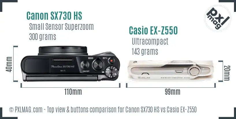 Canon SX730 HS vs Casio EX-Z550 top view buttons comparison