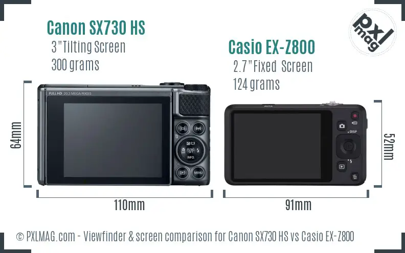 Canon SX730 HS vs Casio EX-Z800 Screen and Viewfinder comparison