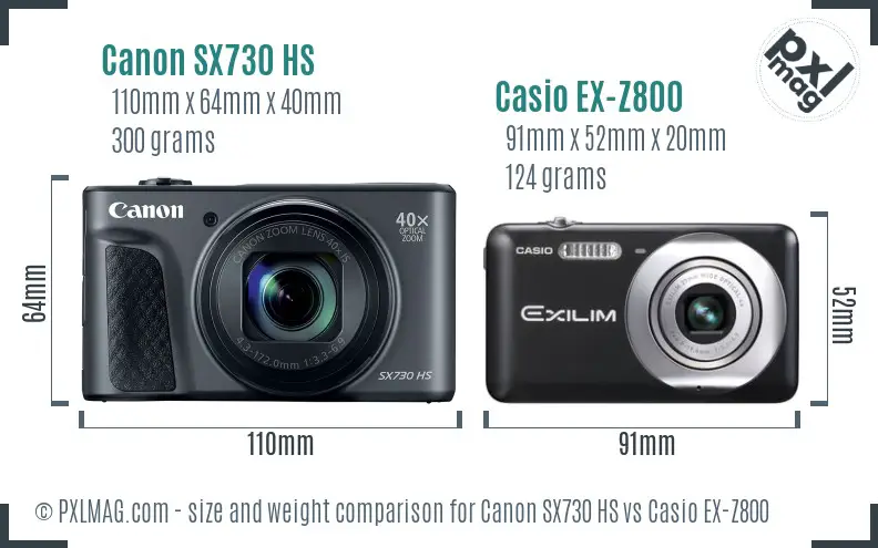 Canon SX730 HS vs Casio EX-Z800 size comparison