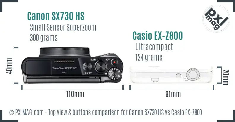 Canon SX730 HS vs Casio EX-Z800 top view buttons comparison