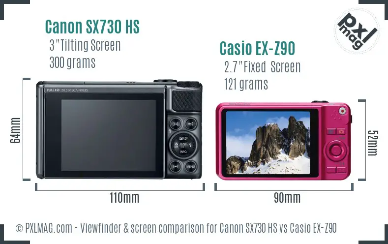 Canon SX730 HS vs Casio EX-Z90 Screen and Viewfinder comparison