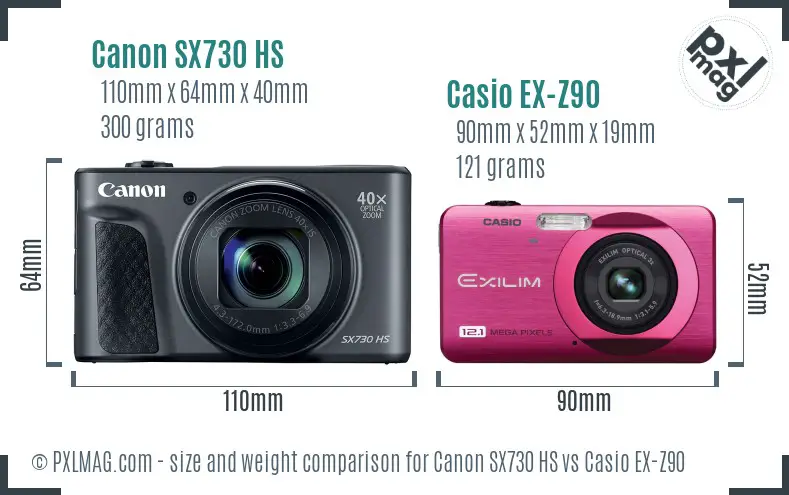 Canon SX730 HS vs Casio EX-Z90 size comparison