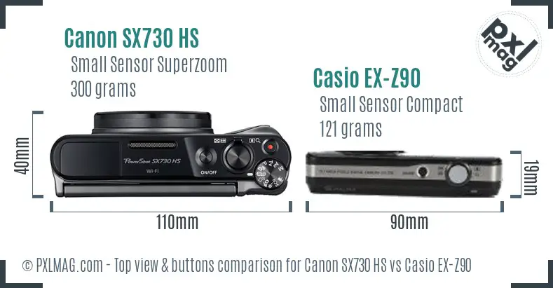 Canon SX730 HS vs Casio EX-Z90 top view buttons comparison