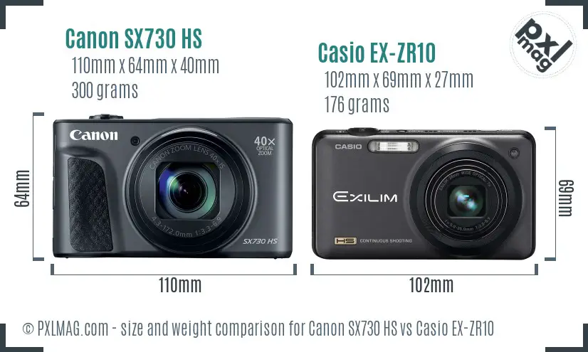 Canon SX730 HS vs Casio EX-ZR10 size comparison