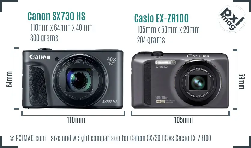 Canon SX730 HS vs Casio EX-ZR100 size comparison