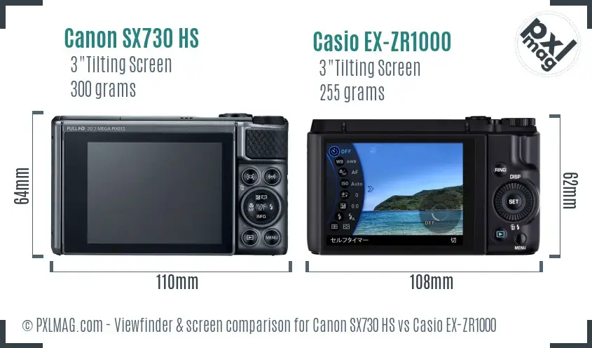 Canon SX730 HS vs Casio EX-ZR1000 Screen and Viewfinder comparison