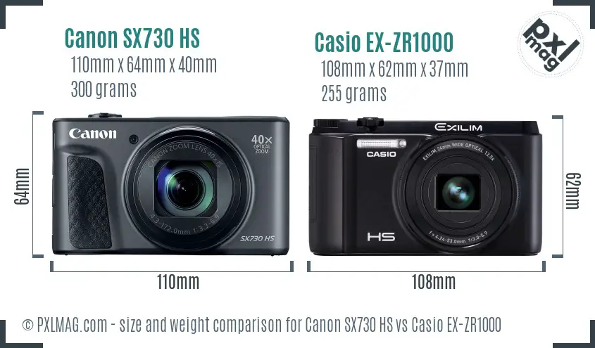Canon SX730 HS vs Casio EX-ZR1000 size comparison