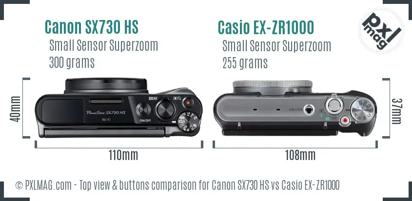 Canon SX730 HS vs Casio EX-ZR1000 top view buttons comparison