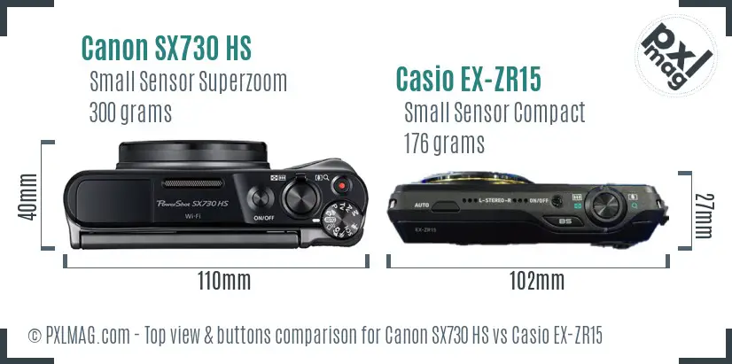 Canon SX730 HS vs Casio EX-ZR15 top view buttons comparison