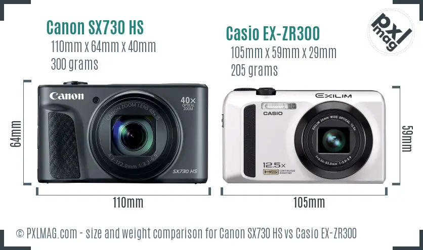 Canon SX730 HS vs Casio EX-ZR300 size comparison