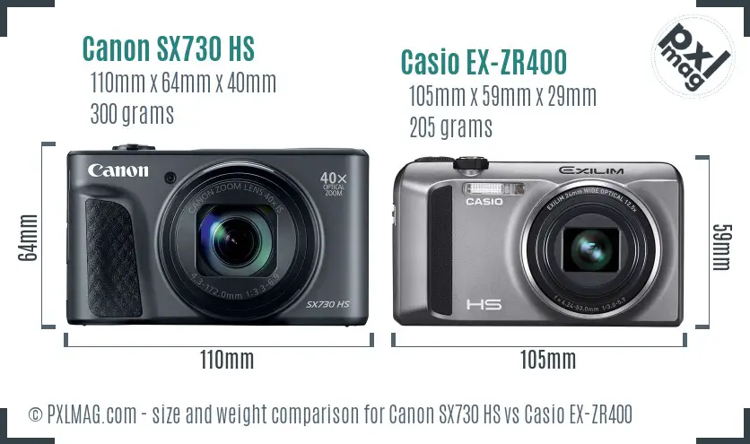 Canon SX730 HS vs Casio EX-ZR400 size comparison