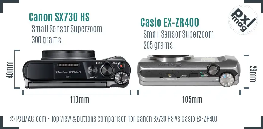 Canon SX730 HS vs Casio EX-ZR400 top view buttons comparison