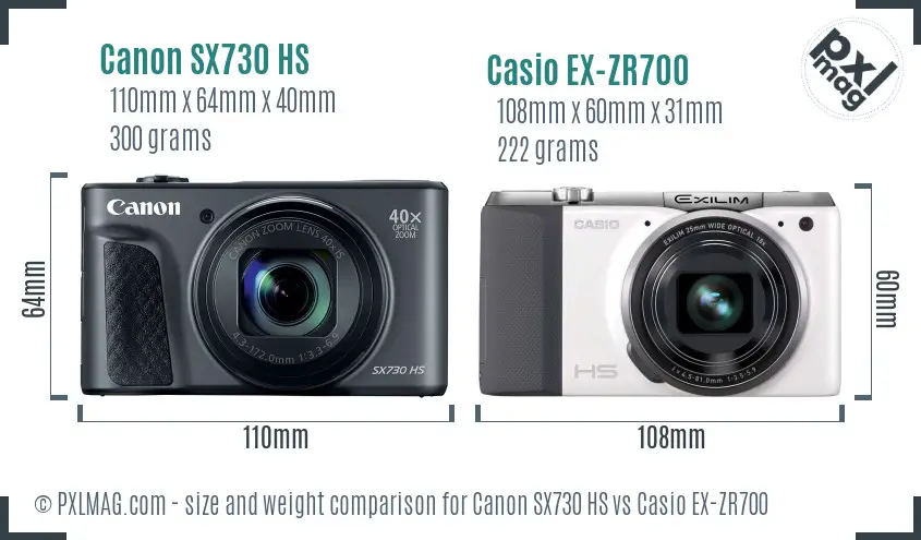 Canon SX730 HS vs Casio EX-ZR700 size comparison