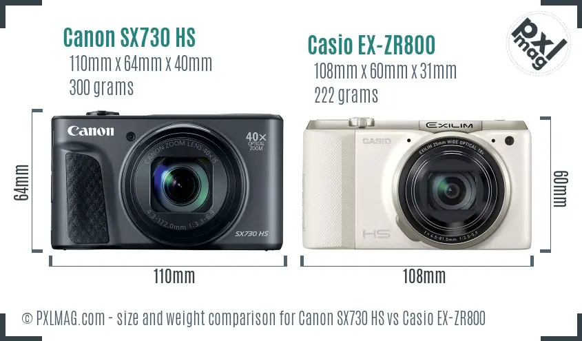 Canon SX730 HS vs Casio EX-ZR800 size comparison