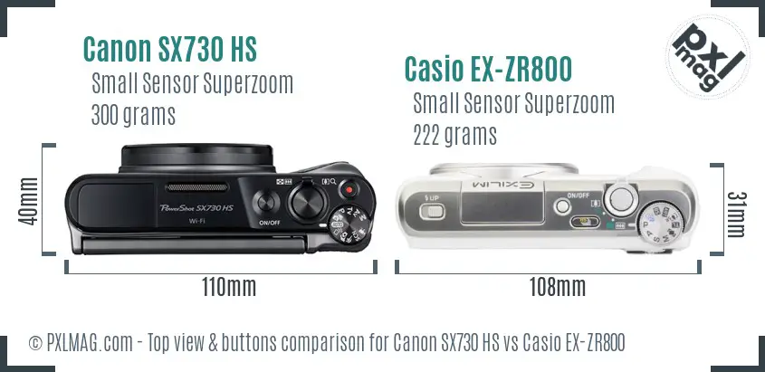 Canon SX730 HS vs Casio EX-ZR800 top view buttons comparison
