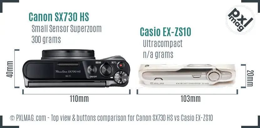 Canon SX730 HS vs Casio EX-ZS10 top view buttons comparison Canon SX730 HS vs Casio EX-ZS10 top view buttons comparison