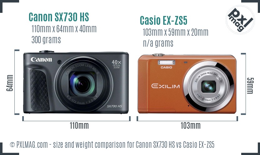 Canon SX730 HS vs Casio EX-ZS5 size comparison