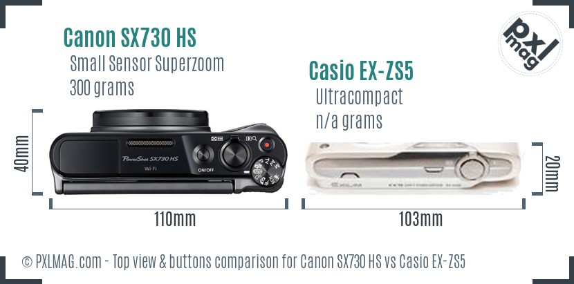 Canon SX730 HS vs Casio EX-ZS5 top view buttons comparison