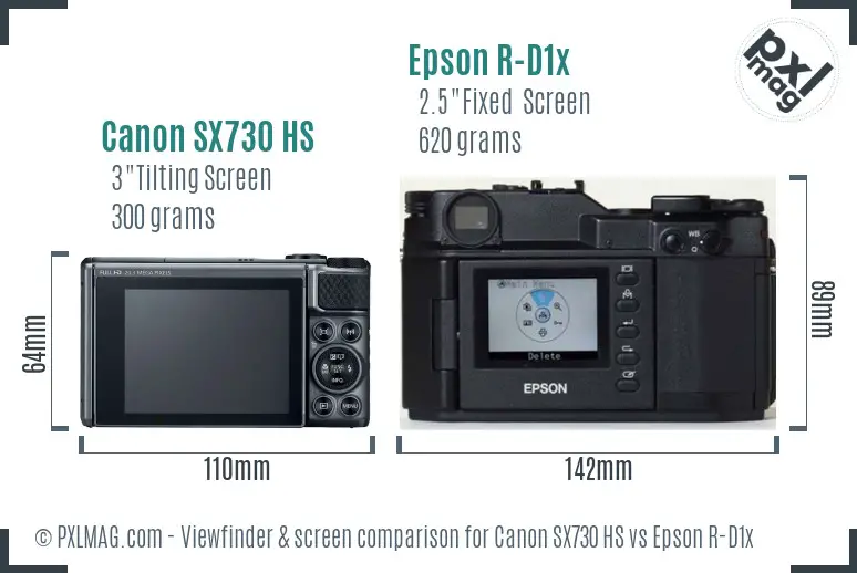 Canon SX730 HS vs Epson R-D1x Screen and Viewfinder comparison Canon SX730 HS vs Epson R-D1x Screen and Viewfinder comparison