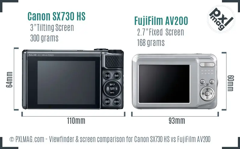 Canon SX730 HS vs FujiFilm AV200 Screen and Viewfinder comparison