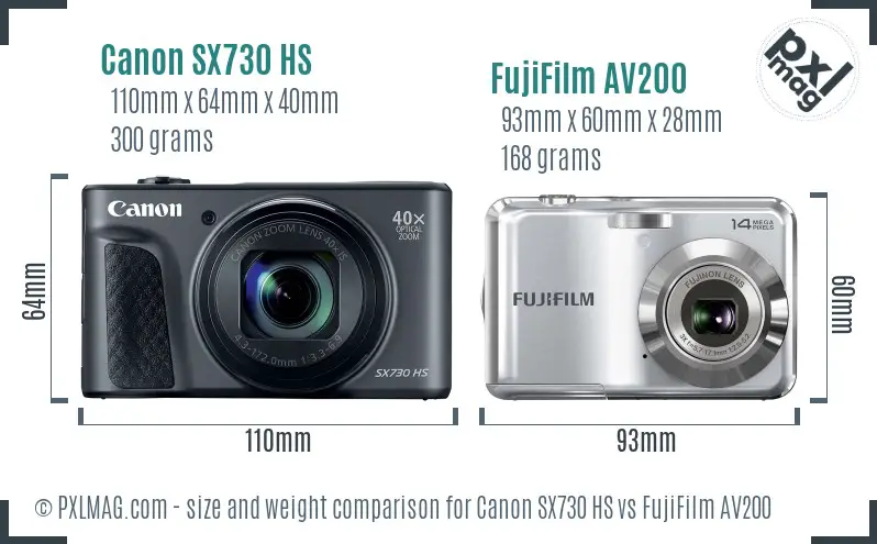 Canon SX730 HS vs FujiFilm AV200 size comparison